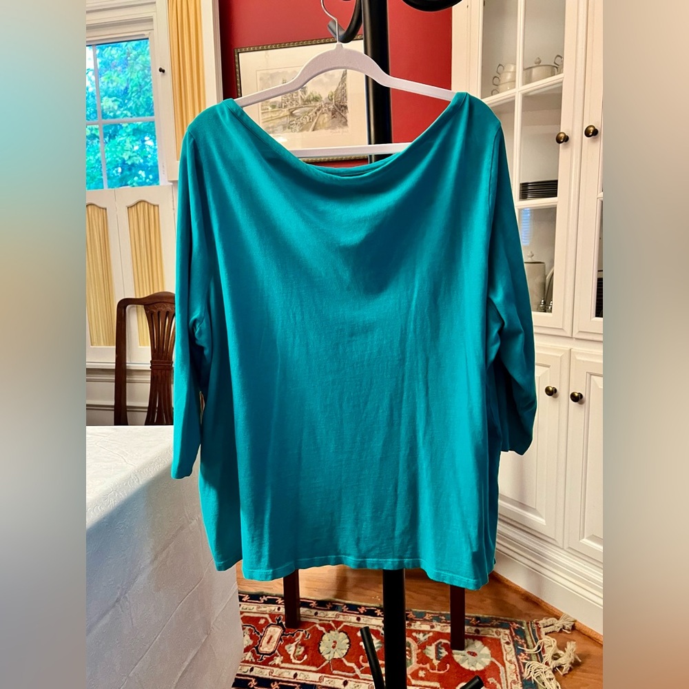 Talbots Teal Long Sleeve Top with Button Accents - Picture 2 of 8